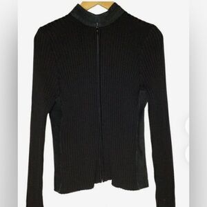 CLIO suede/ leather back, acrylic ribbed sweater front full zip jacket Sz M